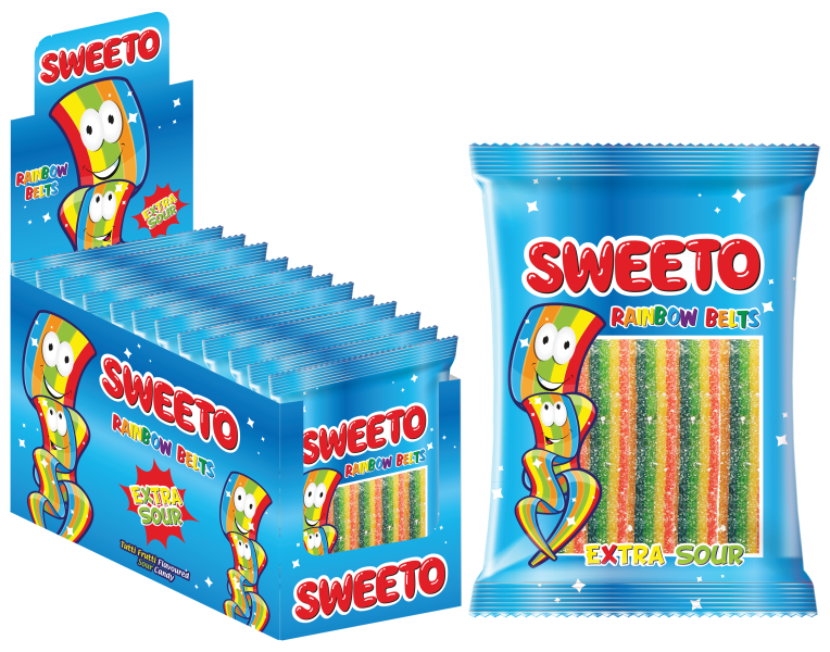 Sweeto želé kyselé pásky rainbow s ovocnou příchutí 80g