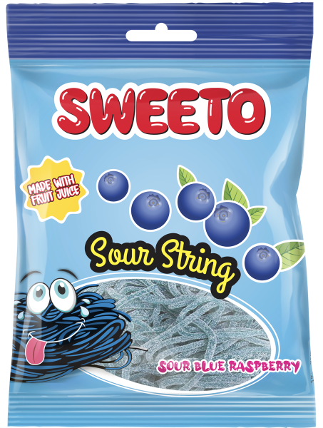 Sweeto želé Sour Strings s malinovou příchutí 80g 