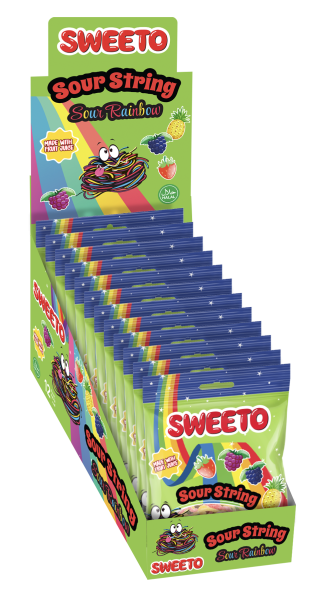 Sweeto želé Sour Strings rainbow s ovocnou příchutí 80g