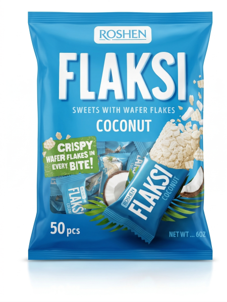 Roshen Flaksi kokosové tyčinky s kousky oplatků 500g 