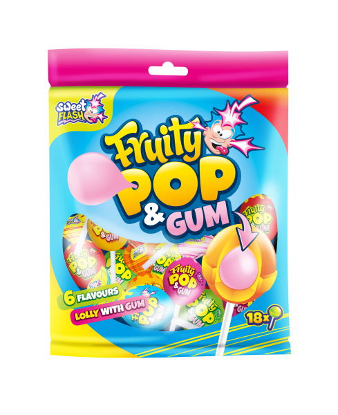 Fruity pop lízátka s ovocnou příchutí a žvýkačkou v sáčku 288g