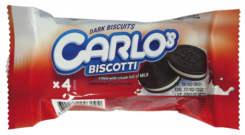 Carlos 44g - kakaové slepované sušenky s mléčnou náplní