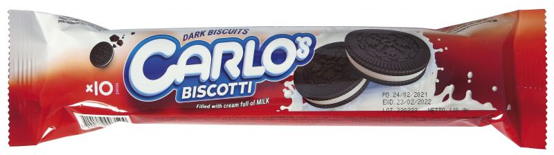 Carlos 110g - kakaové slepované sušenky s mléčnou náplní 