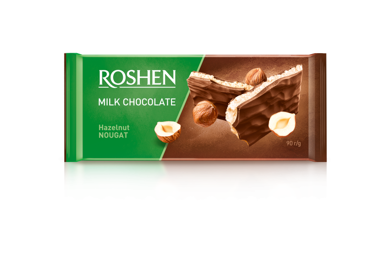 Roshen mléčná čokoláda s oříškovo-nugátovou náplní 90g