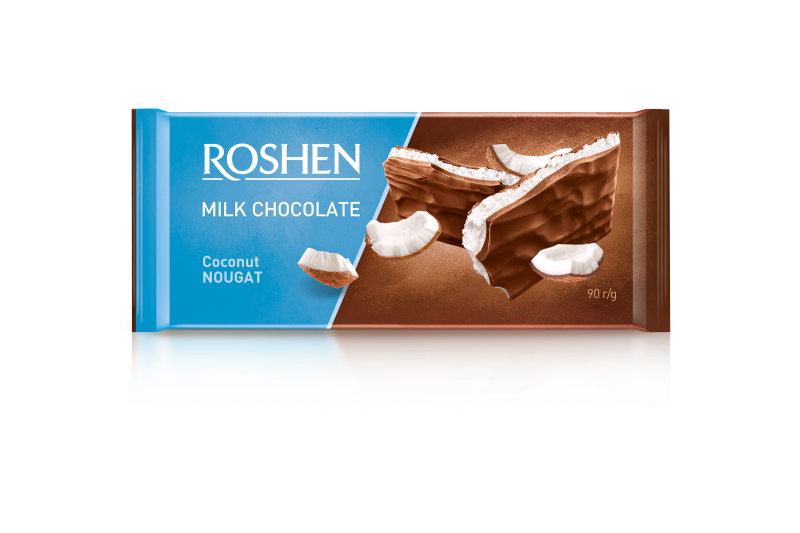 Roshen mléčná čokoláda s kokosovo-nugátovou náplní 90g