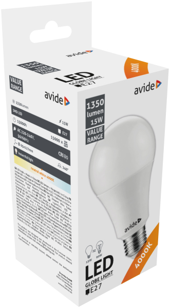 ABBG27NW-15W: Prémiová LED žárovka E27 15W 1350lm denní, ekv. 90W