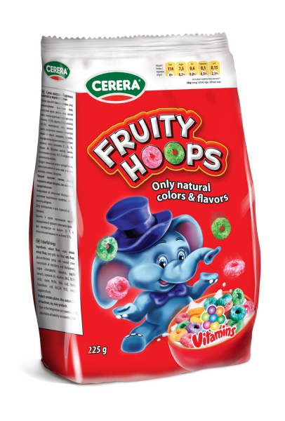 Fruity hoops cereální barevné kroužky v sáčku 225g