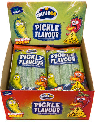 Minicco kyselé želé pásky s příchutí nakládané okurky a chilli 125g